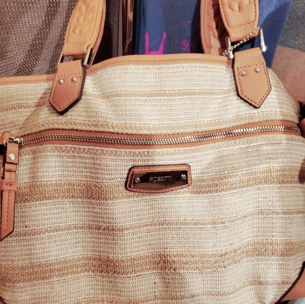 Rosetti Straw Woven Satchel Purse Shoulder Bag